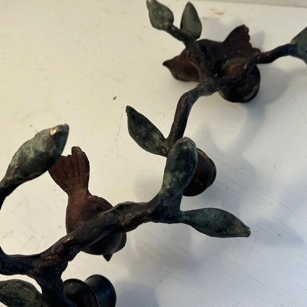 Vintage brass/metal 3 bird brutalist candelabra branch